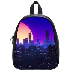 The Sun Night Music The City Background 80s 80 s Synth School Bag (small) by Jancukart