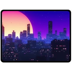 The Sun Night Music The City Background 80s 80 s Synth One Side Fleece Blanket (large)