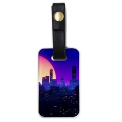 The Sun Night Music The City Background 80s 80 s Synth Luggage Tag (one Side) by Jancukart