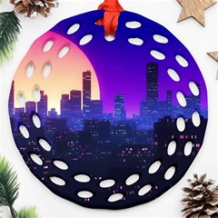 The Sun Night Music The City Background 80s 80 s Synth Ornament (round Filigree)