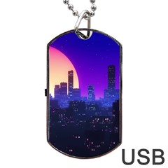 The Sun Night Music The City Background 80s 80 s Synth Dog Tag Usb Flash (two Sides)