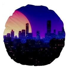 The Sun Night Music The City Background 80s 80 s Synth Large 18  Premium Round Cushions