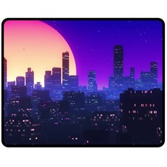 The Sun Night Music The City Background 80s 80 s Synth Fleece Blanket (medium)