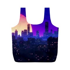 The Sun Night Music The City Background 80s 80 s Synth Full Print Recycle Bag (m) by Jancukart