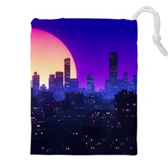 The Sun Night Music The City Background 80s 80 s Synth Drawstring Pouch (5xl) by Jancukart