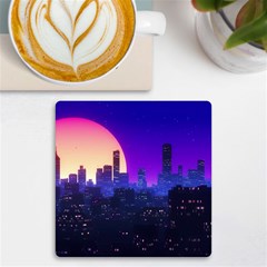 The Sun Night Music The City Background 80s 80 s Synth Uv Print Square Tile Coaster 