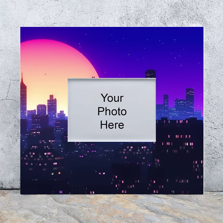 The Sun Night Music The City Background 80s 80 s Synth White Wall Photo Frame 5  x 7 