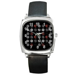 Black And Multicolored Polka Dot Artwork Digital Art Square Metal Watch