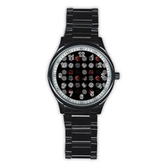 Black And Multicolored Polka Dot Artwork Digital Art Stainless Steel Round Watch by Jancukart