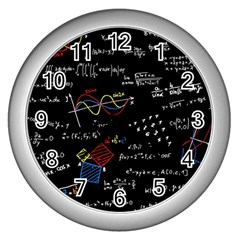 Black Background With Text Overlay Mathematics Formula Board Wall Clock (silver) by Jancukart