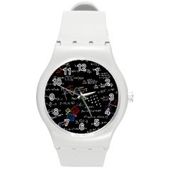 Black Background With Text Overlay Mathematics Formula Board Round Plastic Sport Watch (m)