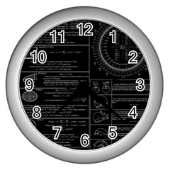 Black Background With Text Overlay Mathematics Trigonometry Wall Clock (silver)