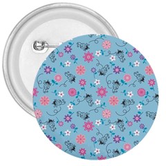 Pink And Blue Floral Wallpaper 3  Buttons