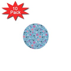 Pink And Blue Floral Wallpaper 1  Mini Buttons (10 Pack) 