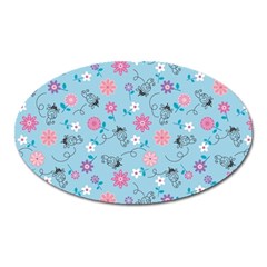 Pink And Blue Floral Wallpaper Oval Magnet