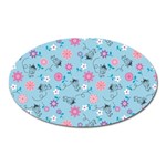 Pink And Blue Floral Wallpaper Oval Magnet Front