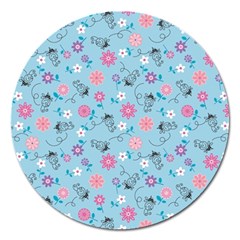 Pink And Blue Floral Wallpaper Magnet 5  (round)