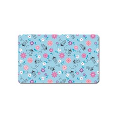 Pink And Blue Floral Wallpaper Magnet (name Card)