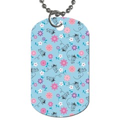 Pink And Blue Floral Wallpaper Dog Tag (one Side)