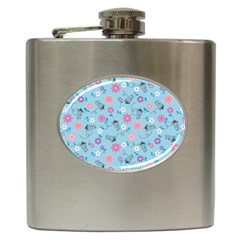 Pink And Blue Floral Wallpaper Hip Flask (6 Oz)