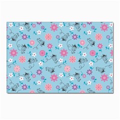 Pink And Blue Floral Wallpaper Postcard 4 x 6  (pkg Of 10) by Jancukart