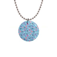 Pink And Blue Floral Wallpaper 1  Button Necklace