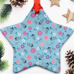 Pink And Blue Floral Wallpaper Star Ornament (two Sides)