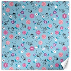 Pink And Blue Floral Wallpaper Canvas 20  X 20 