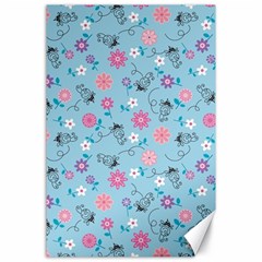 Pink And Blue Floral Wallpaper Canvas 24  X 36  by Jancukart