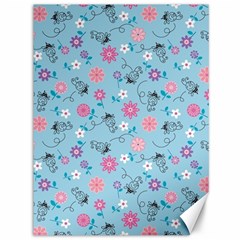 Pink And Blue Floral Wallpaper Canvas 36  X 48  by Jancukart