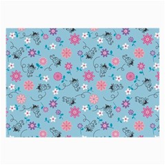 Pink And Blue Floral Wallpaper Large Glasses Cloth (2 Sides)