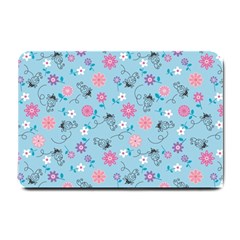 Pink And Blue Floral Wallpaper Small Doormat by Jancukart