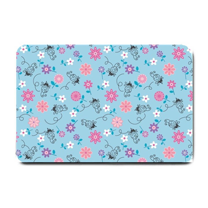 Pink And Blue Floral Wallpaper Small Doormat