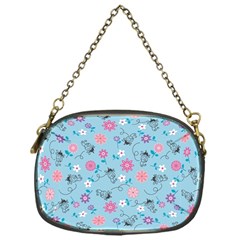 Pink And Blue Floral Wallpaper Chain Purse (one Side)