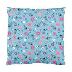 Pink And Blue Floral Wallpaper Standard Cushion Case (one Side)