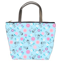 Pink And Blue Floral Wallpaper Bucket Bag by Jancukart