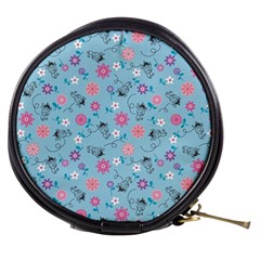 Pink And Blue Floral Wallpaper Mini Makeup Bag by Jancukart