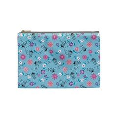 Pink And Blue Floral Wallpaper Cosmetic Bag (medium)