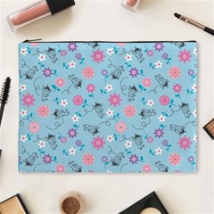 Pink And Blue Floral Wallpaper Cosmetic Bag (xl)