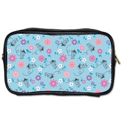 Pink And Blue Floral Wallpaper Toiletries Bag (one Side) by Jancukart