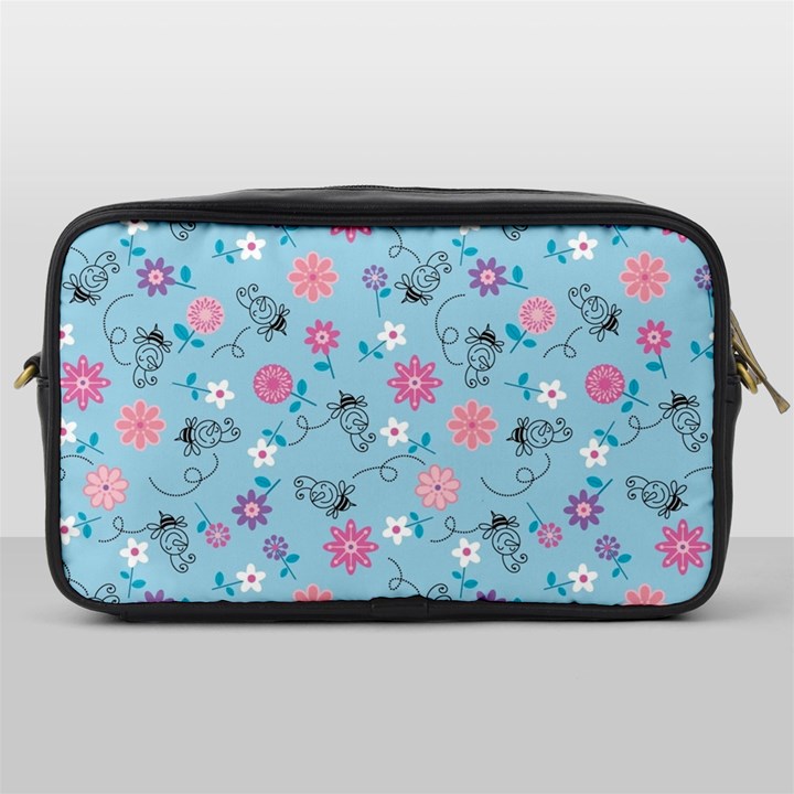 Pink And Blue Floral Wallpaper Toiletries Bag (One Side)