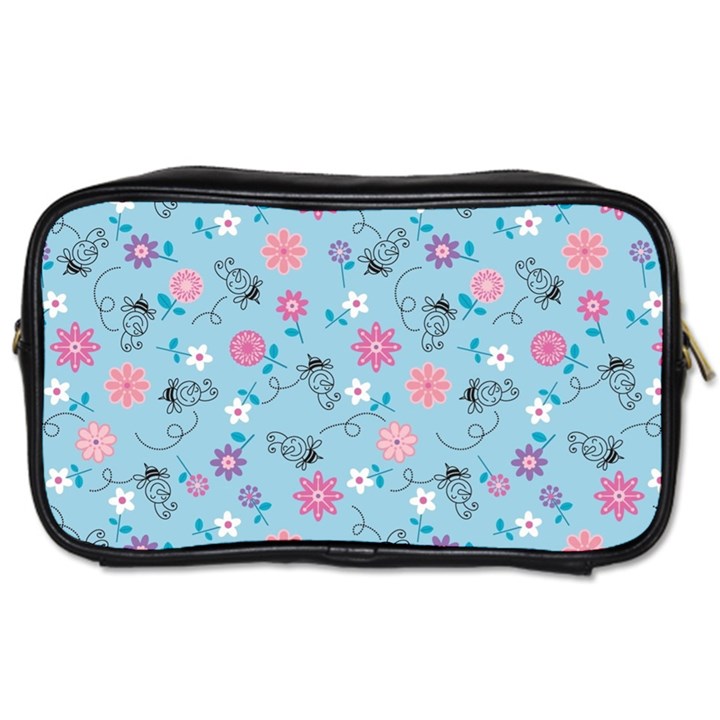 Pink And Blue Floral Wallpaper Toiletries Bag (Two Sides)