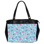 Pink And Blue Floral Wallpaper Oversize Office Handbag (2 Sides) Front