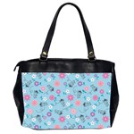 Pink And Blue Floral Wallpaper Oversize Office Handbag (2 Sides) Back