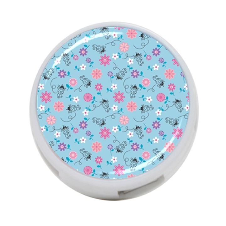 Pink And Blue Floral Wallpaper 4-Port USB Hub (One Side)