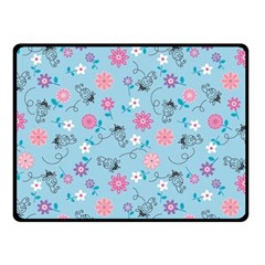 Pink And Blue Floral Wallpaper One Side Fleece Blanket (small)