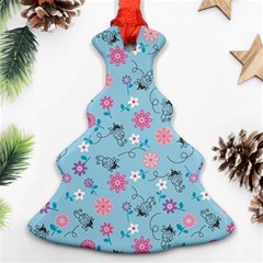 Pink And Blue Floral Wallpaper Ornament (christmas Tree) 