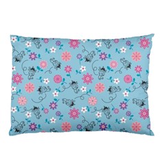 Pink And Blue Floral Wallpaper Pillow Case (two Sides)