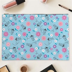 Pink And Blue Floral Wallpaper Cosmetic Bag (xxl)