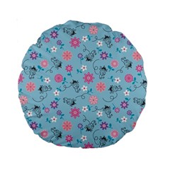 Pink And Blue Floral Wallpaper Standard 15  Premium Round Cushions